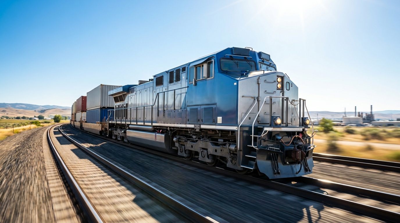 Tren de carga con contenedores en vía